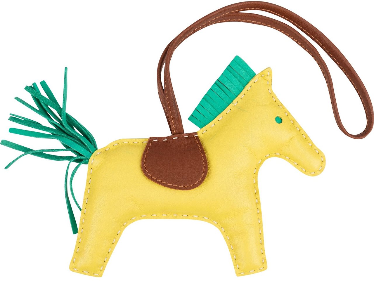 Hermès Tricolor Leather Rodeo MM Pendant Geel