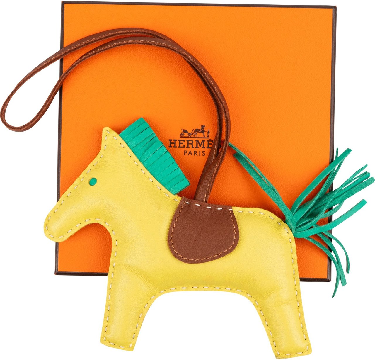Hermès Tricolor Leather Rodeo MM Pendant Geel