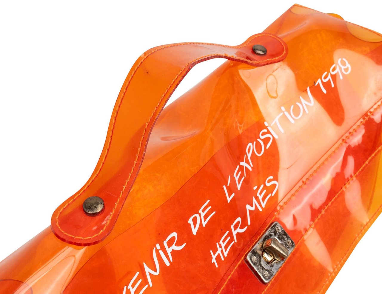 Hermès Transparent Vinyl Souvenir de l'Exposition 1998 Kelly 40 Handbag Oranje