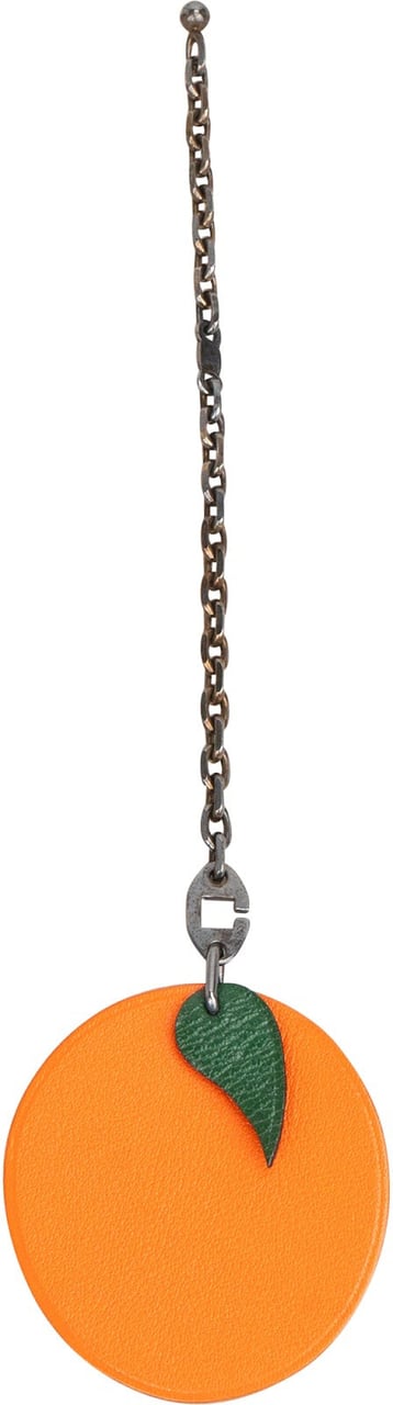 Hermès Orange Leather Fruit Apricot 925 Silver Keychain Bag Charm Oranje