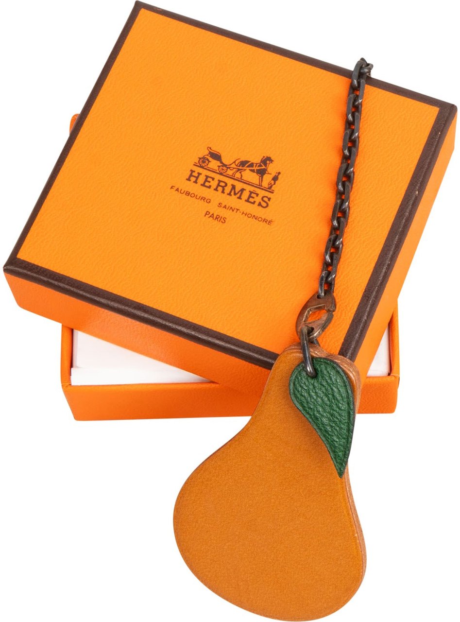 Hermès Brown Leather Fruit Pear Keychain Bag Charm Divers
