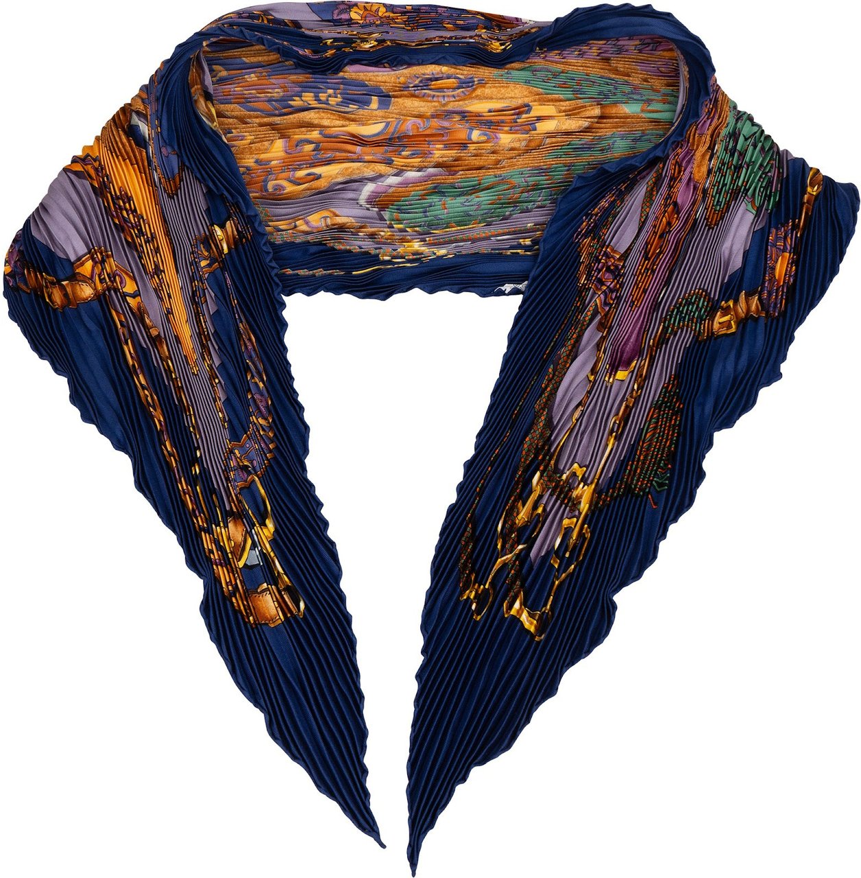 Hermès Astres Et Soleils Plissé Tuch Scarf Navy