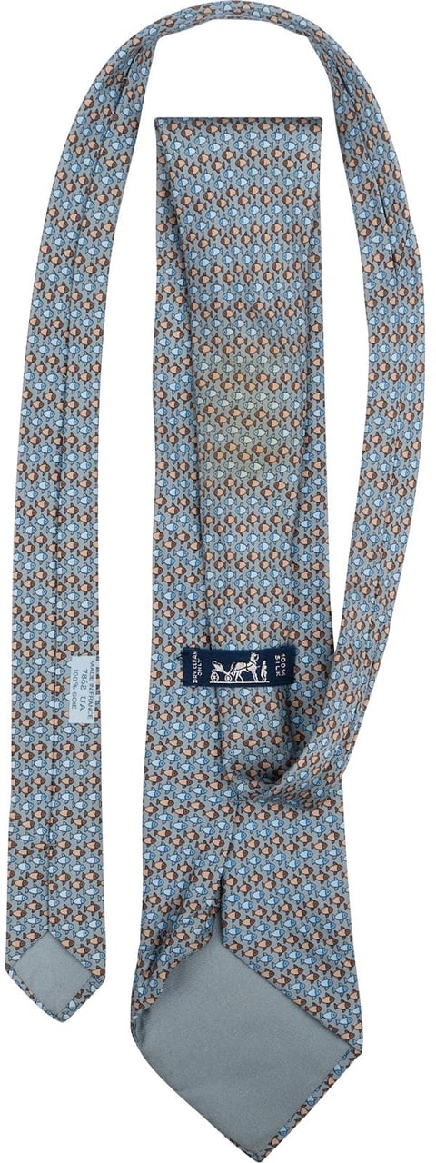 Hermès Geometric Fish Print Silk Tie Krawatte Lichtblauw