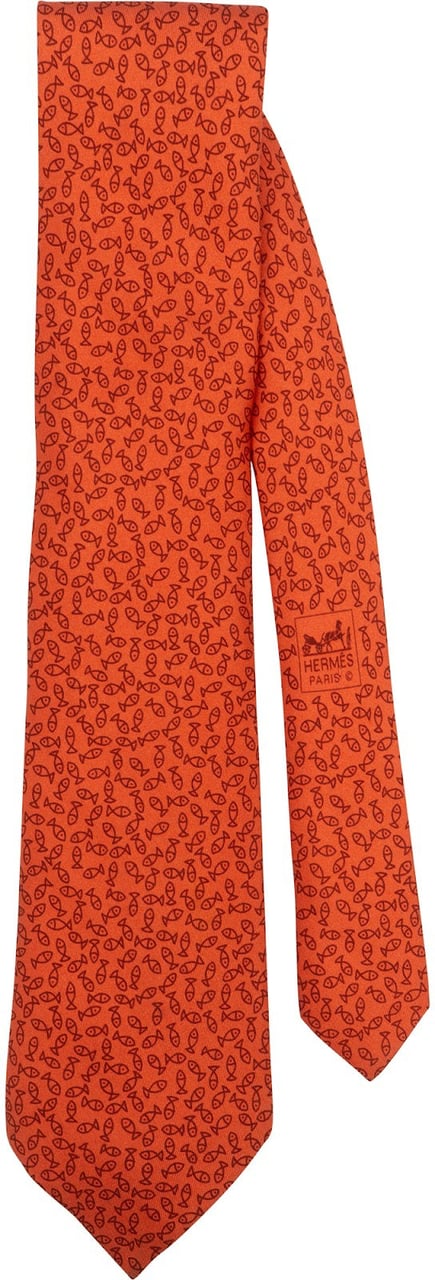 Hermès Fish Print Silk Tie Krawatte Oranje