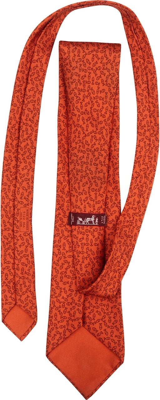 Hermès Fish Print Silk Tie Krawatte Oranje