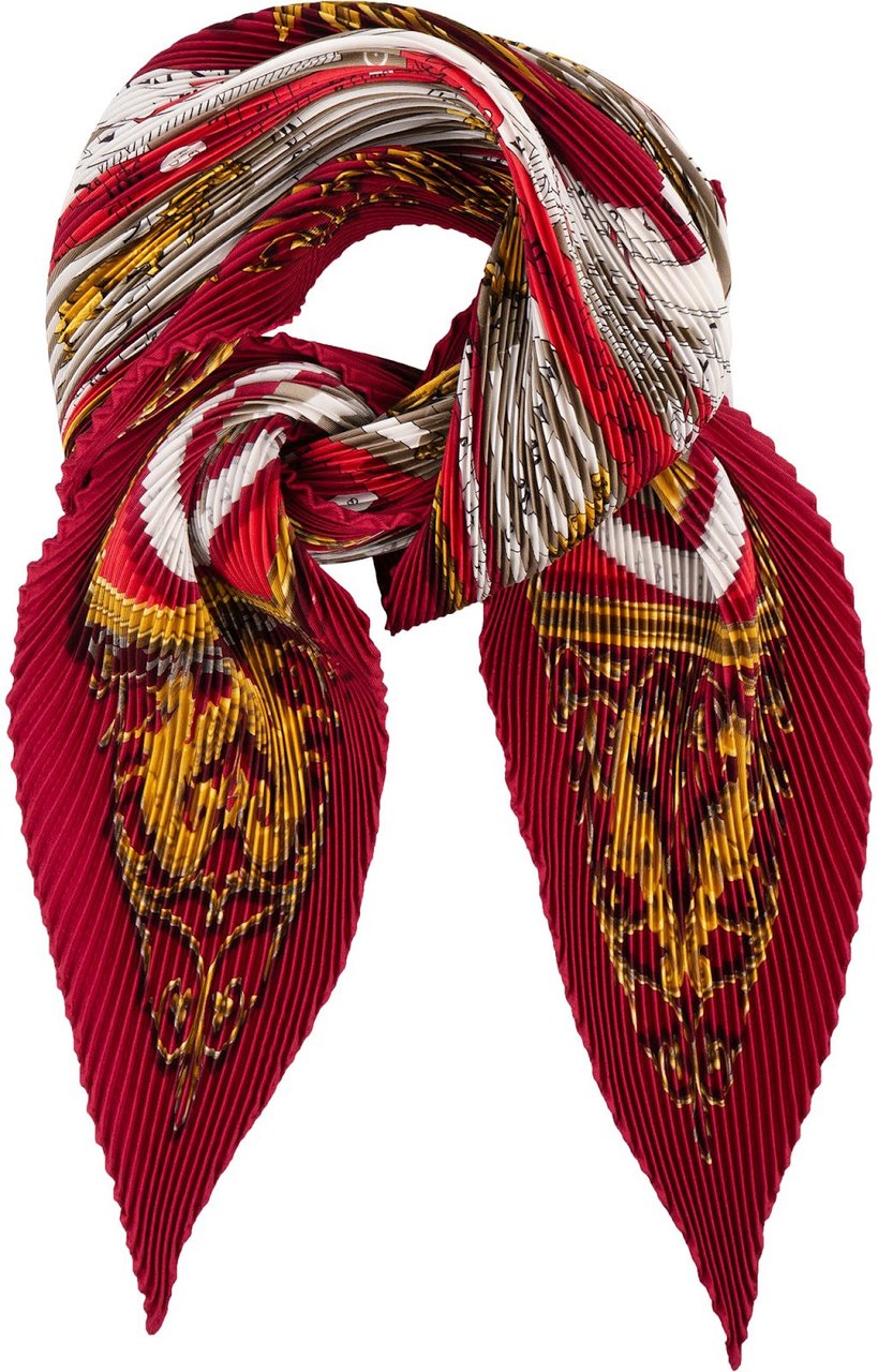Hermès Dies et Hore Astrologie Plisse Silk Tuch Scarf Rood
