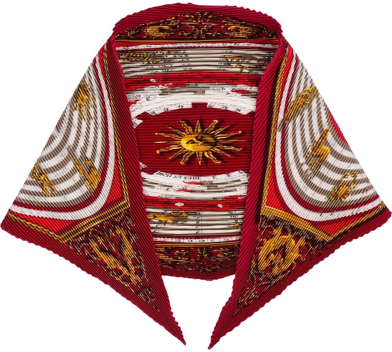 Hermès Dies et Hore Astrologie Plisse Silk Tuch Scarf Rood