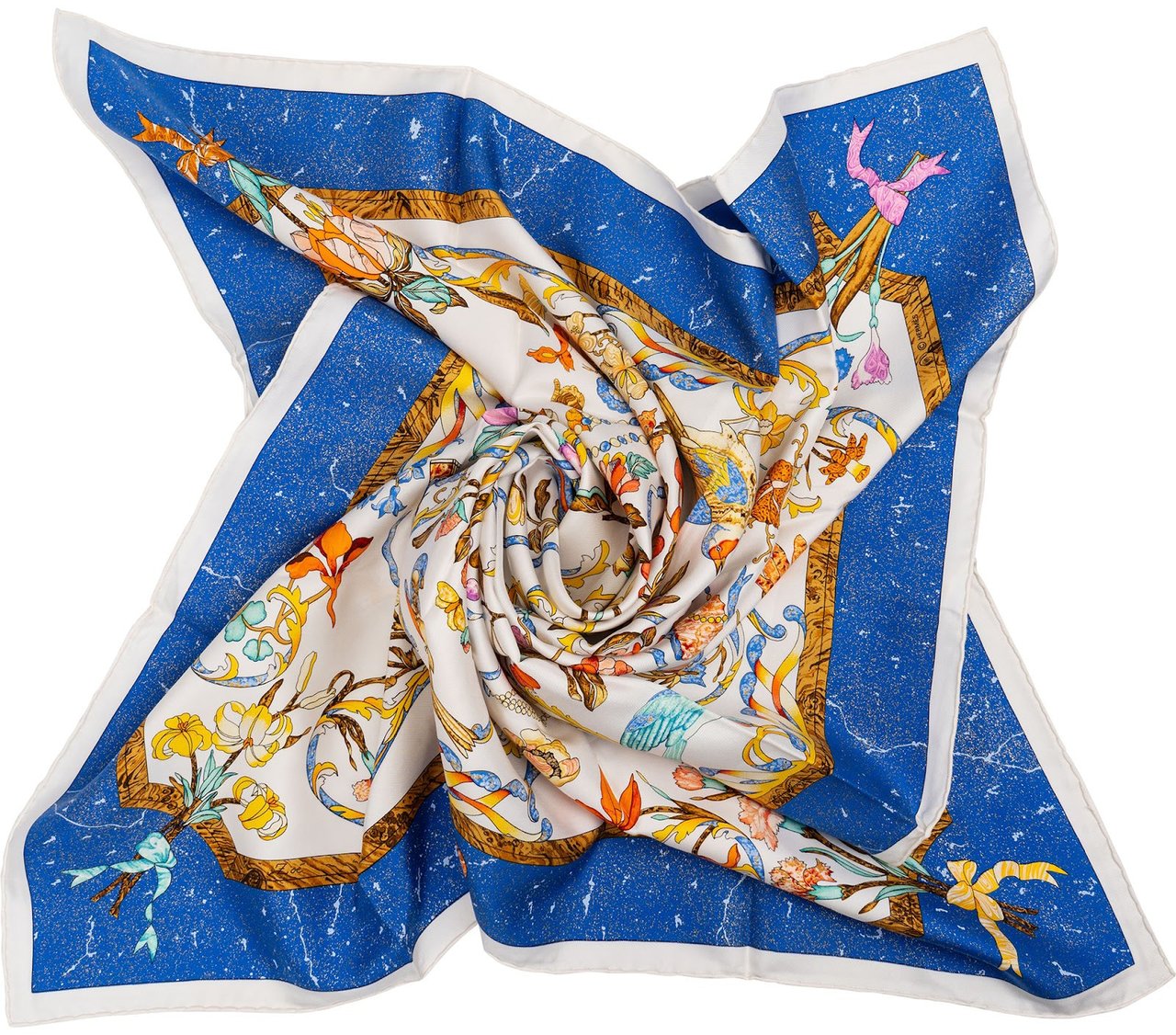 Hermès Les Plaisirs du Froid Silk Carre 90 Scarf Tuch Blauw