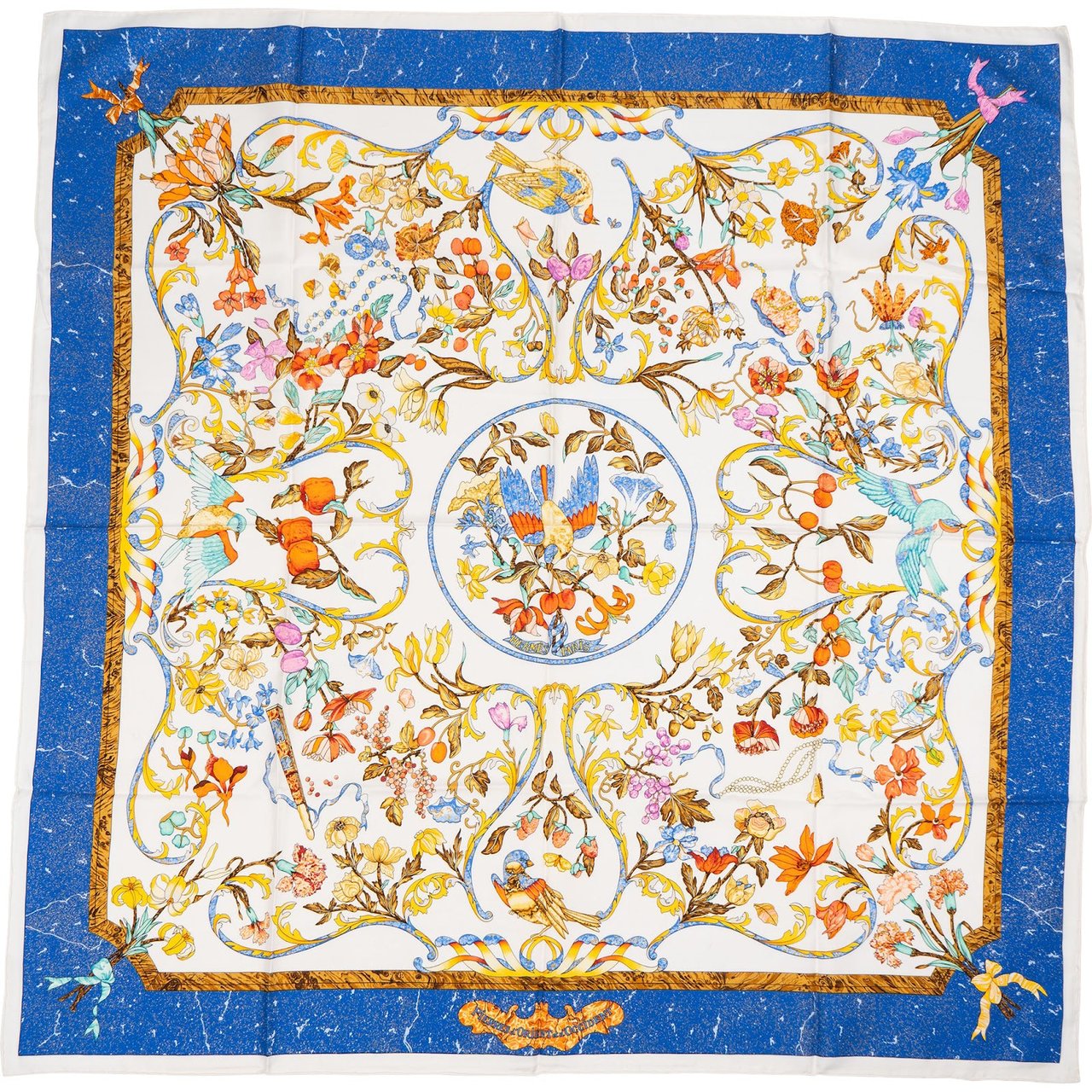 Hermès Les Plaisirs du Froid Silk Carre 90 Scarf Tuch Blauw