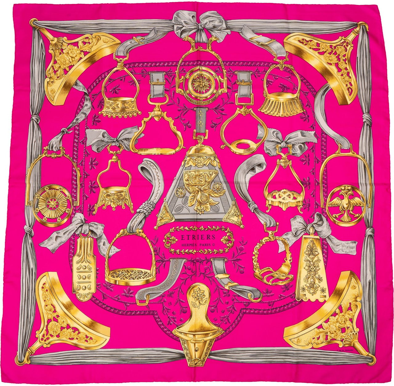Hermès Etriers Silk 90 Scarf Tuch Rood