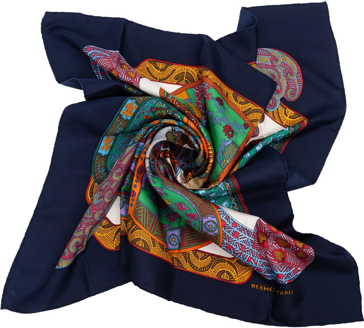 Hermès L'Art des Steppes Silk Carre 90 Scarf Tuch Navy