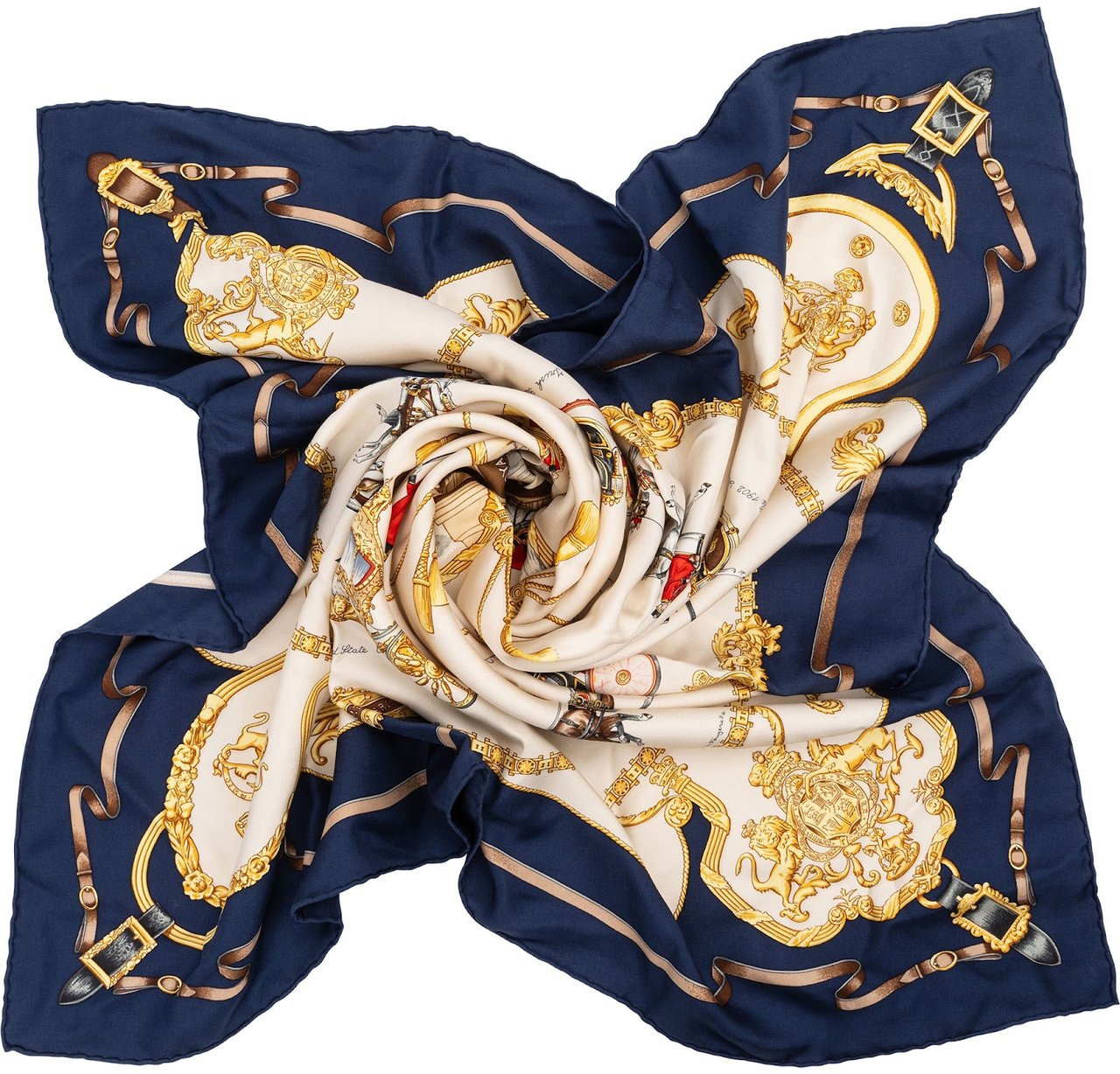 Hermès The Royal Mews Silk 90 Scarf Tuch Navy