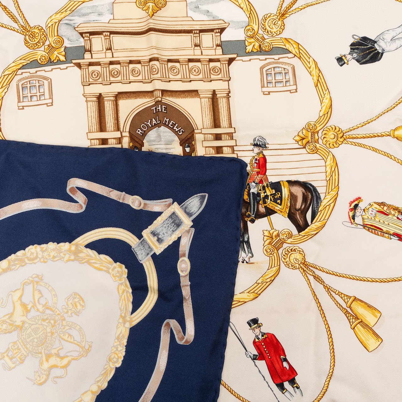 Hermès The Royal Mews Silk 90 Scarf Tuch Navy