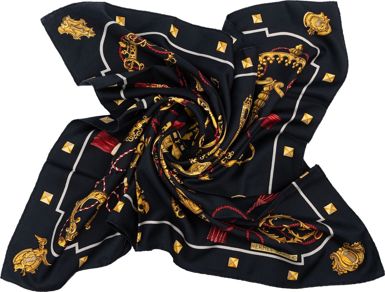 Hermès Les Clés Silk 90 Scarf Tuch Zwart