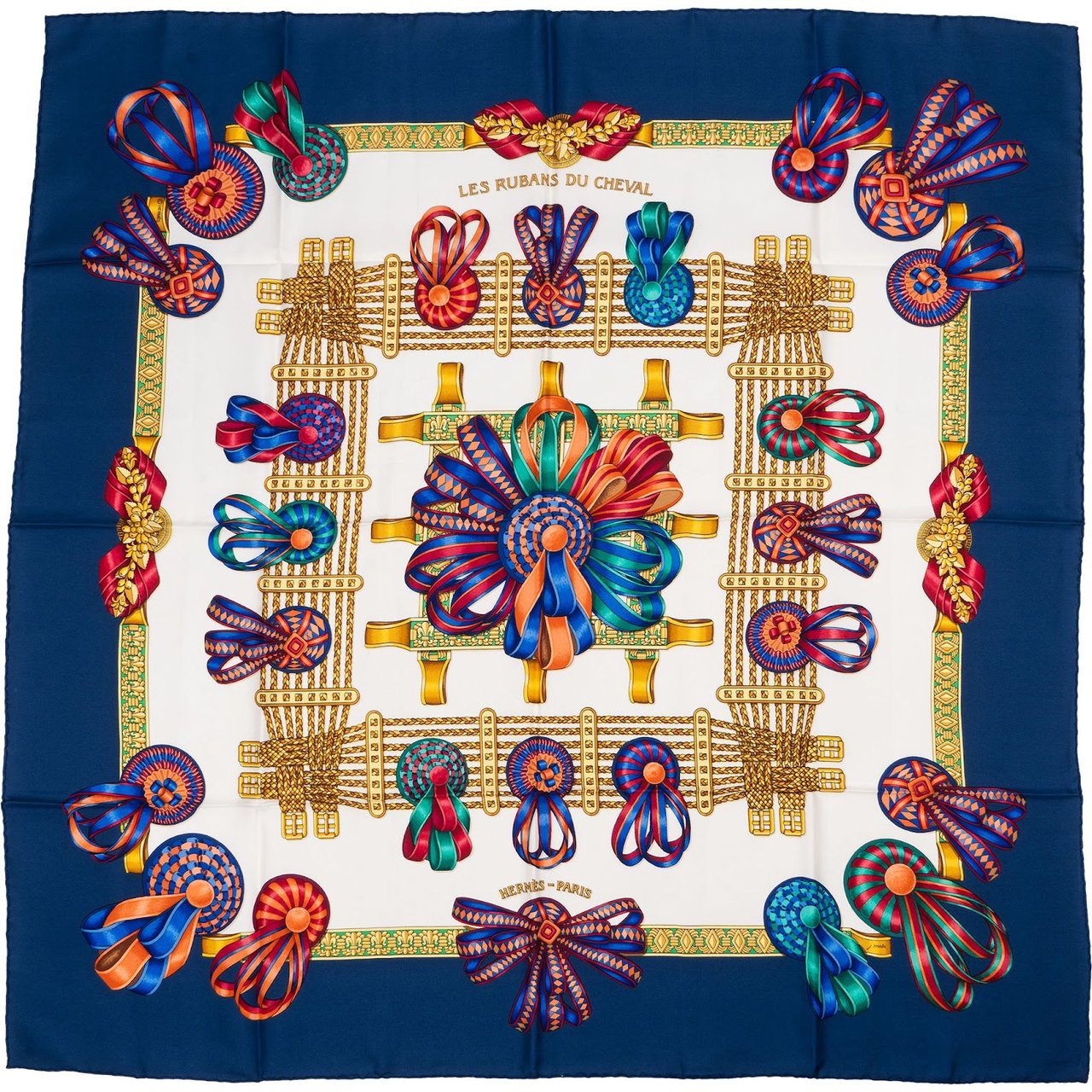 Hermès Les Rubans Du Cheval Silk 90 Scarf Tuch Blauw