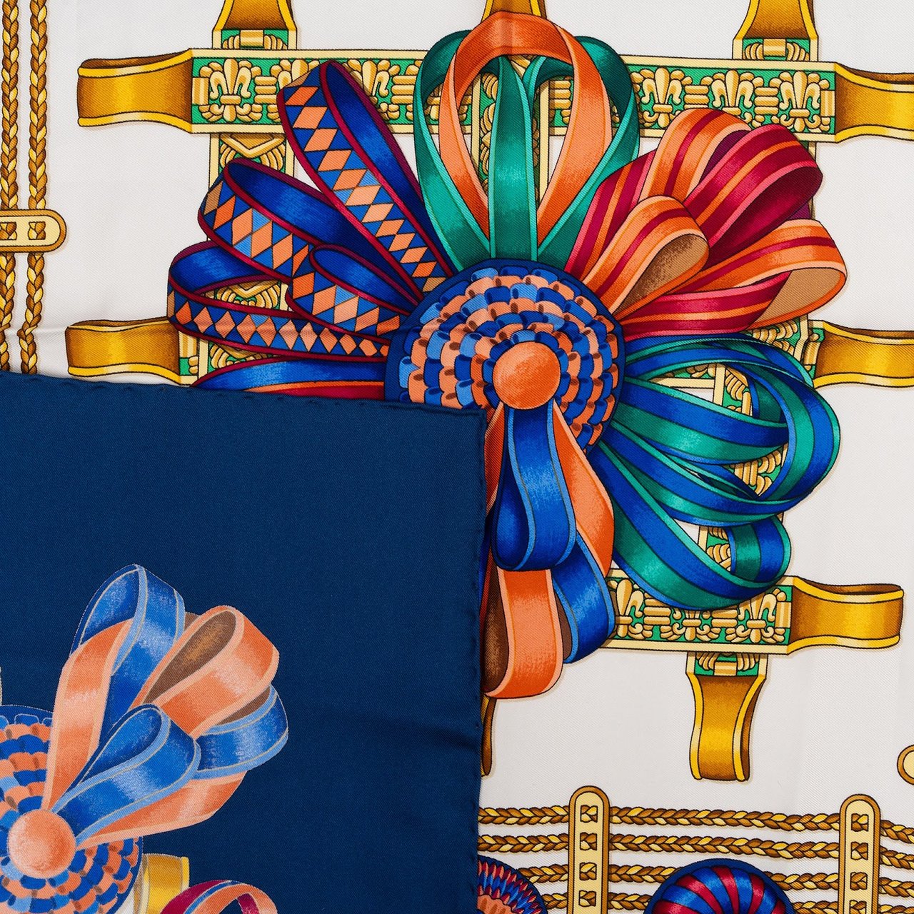 Hermès Les Rubans Du Cheval Silk 90 Scarf Tuch Blauw