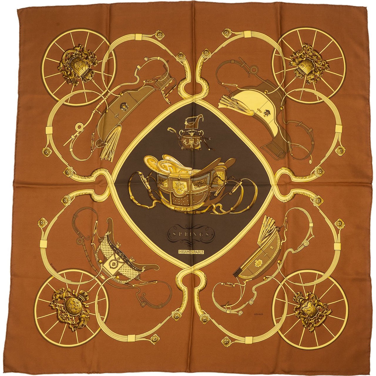 Hermès Springs Silk Carre 90 Scarf Tuch Bruin