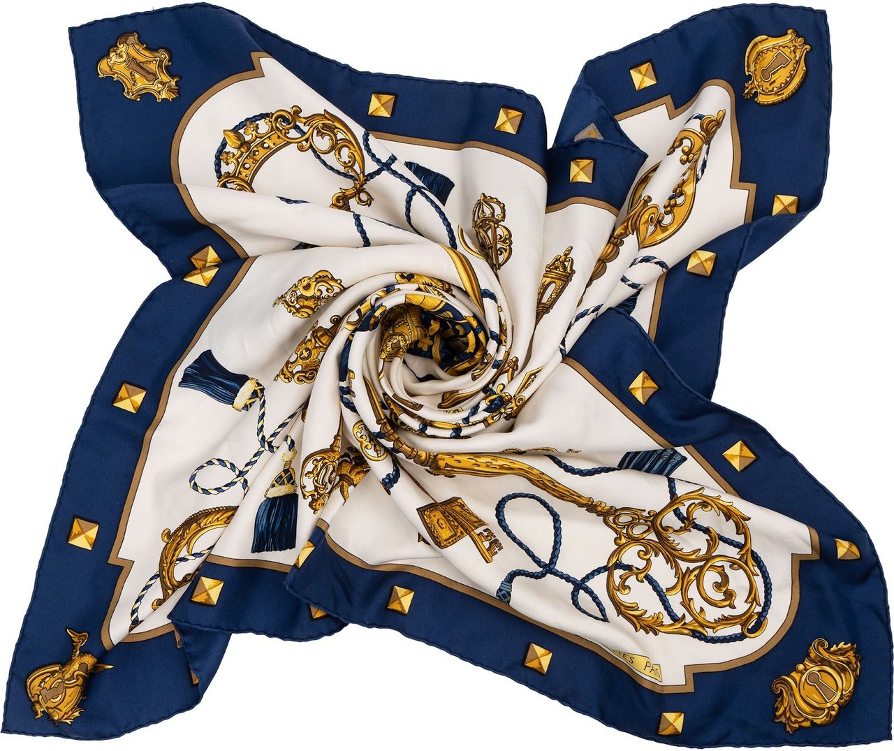 Hermès Les Clés Silk 90 Scarf Tuch Blauw