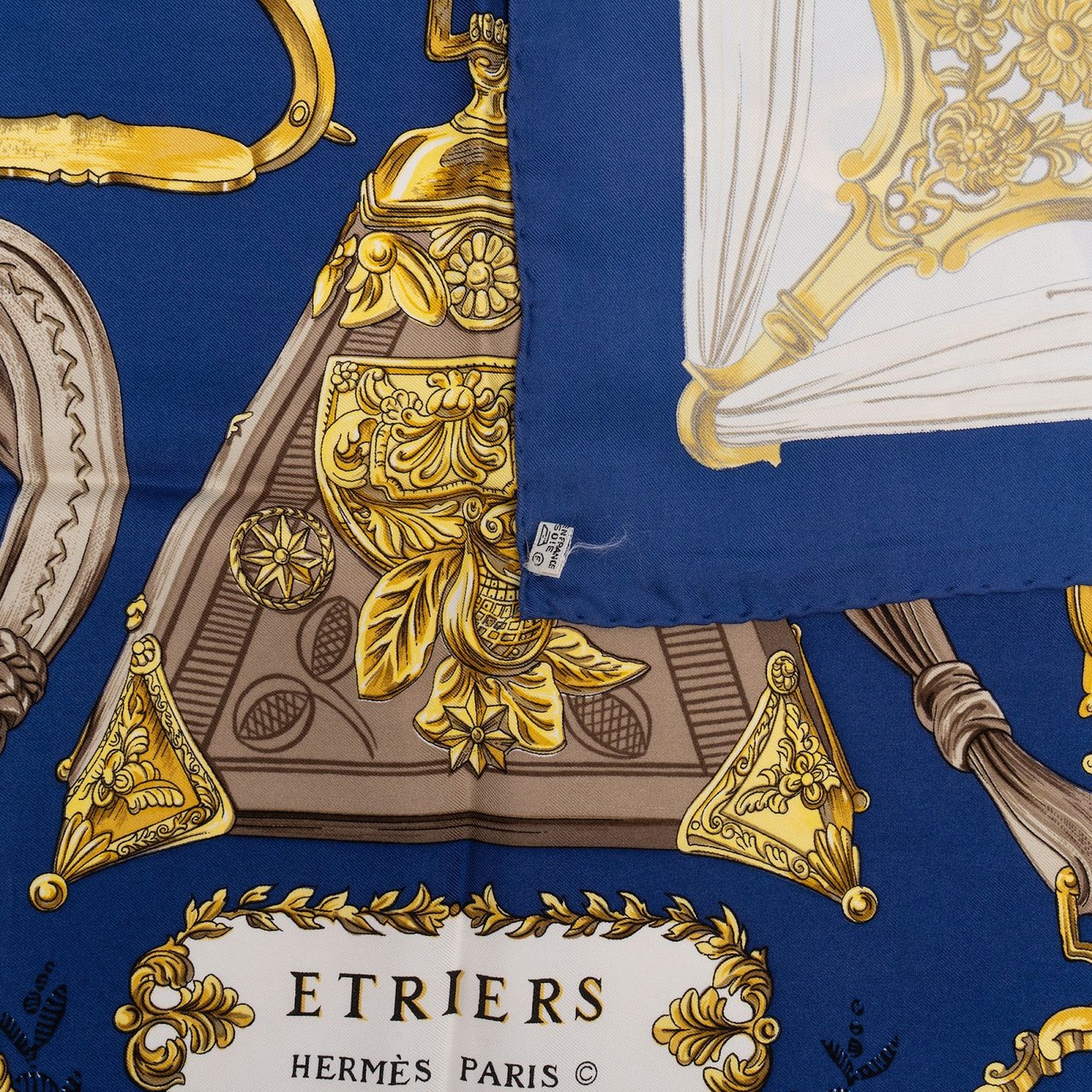 Hermès Etriers Silk Carre 90 Scarf Tuch Blauw