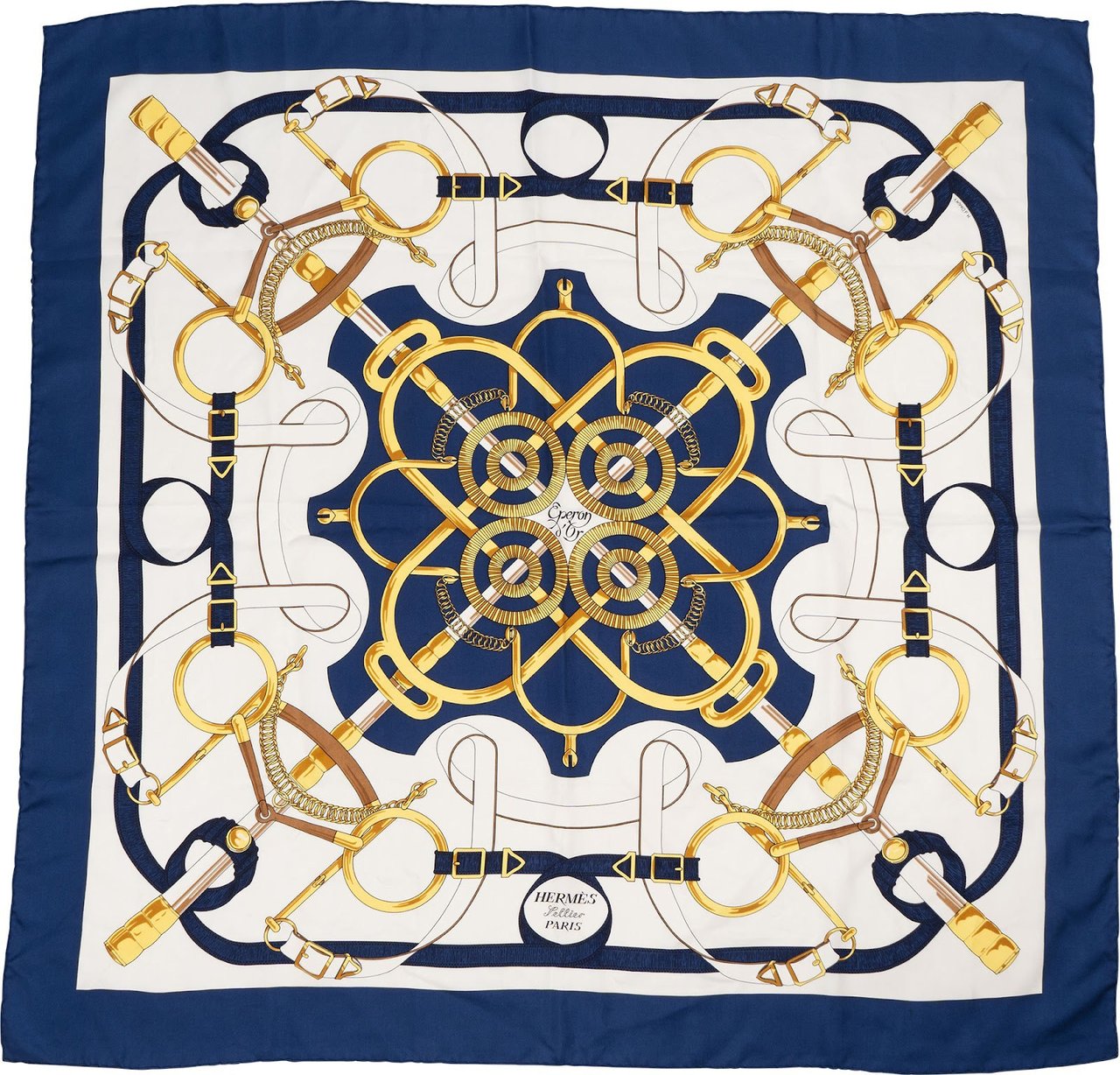 Hermès Eperon d'Or Silk Carre 90 Scarf Tuch Blauw