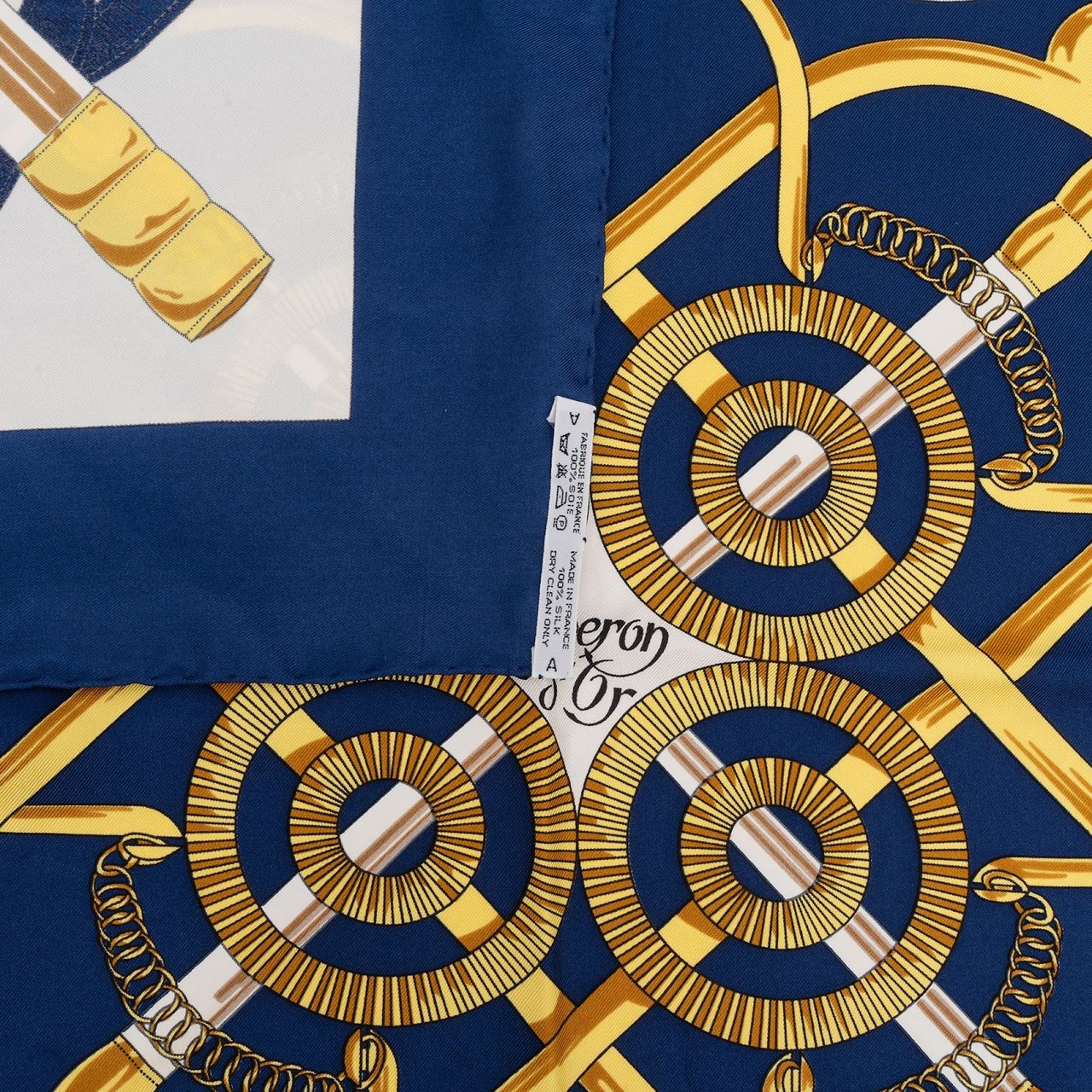 Hermès Eperon d'Or Silk Carre 90 Scarf Tuch Blauw