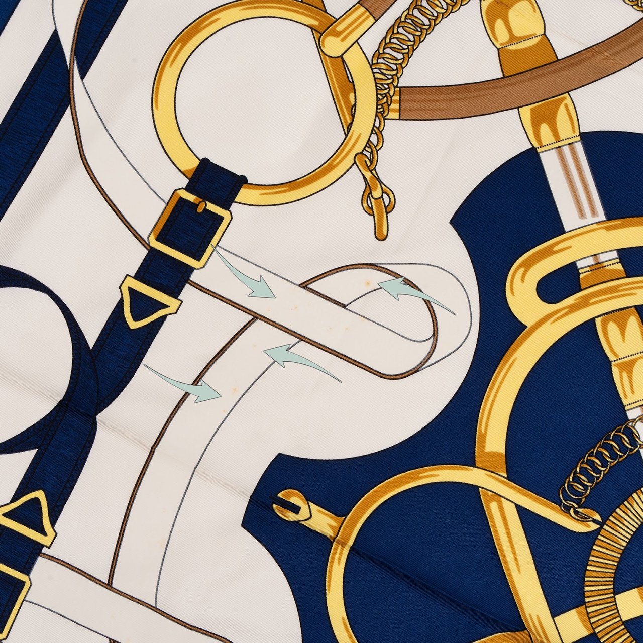 Hermès Éperon d'Or Silk Twill Silk 90 Scarf Tuch Navy