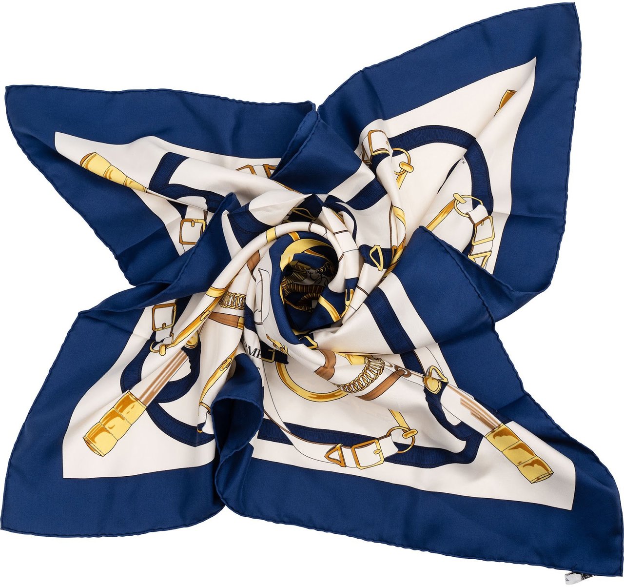 Hermès Éperon d'Or Silk Twill Silk 90 Scarf Tuch Navy