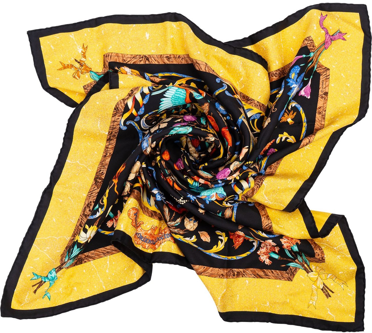 Hermès Oiseaux du Roy Silk Carre 90 Scarf Tuch Zwart