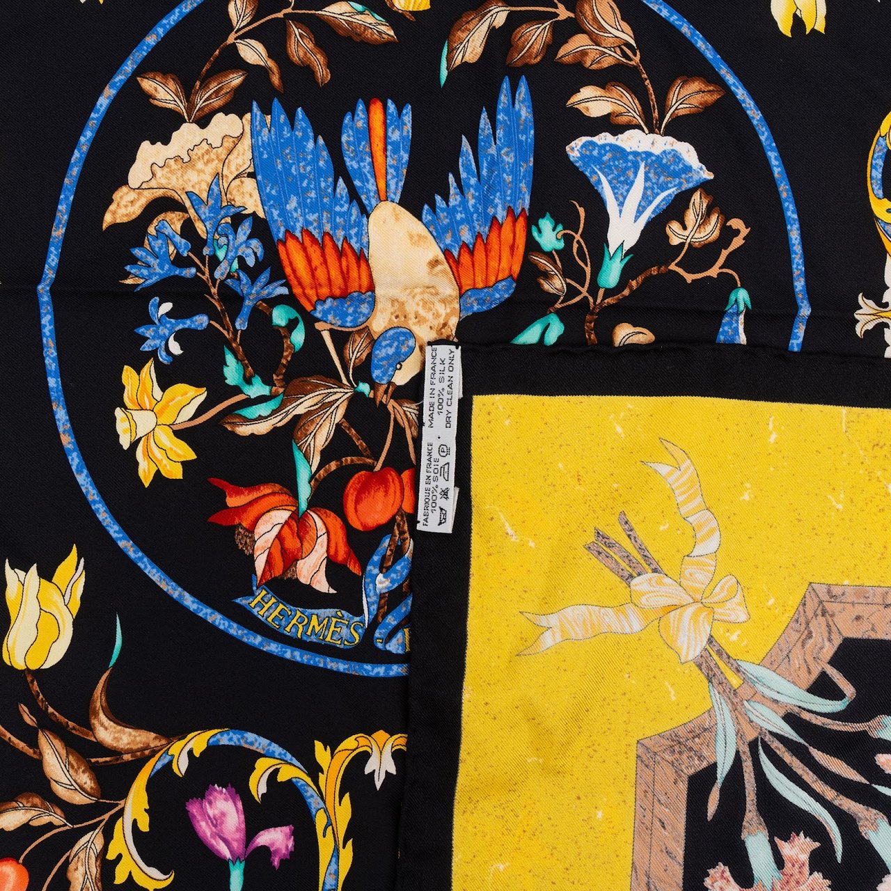 Hermès Oiseaux du Roy Silk Carre 90 Scarf Tuch Zwart