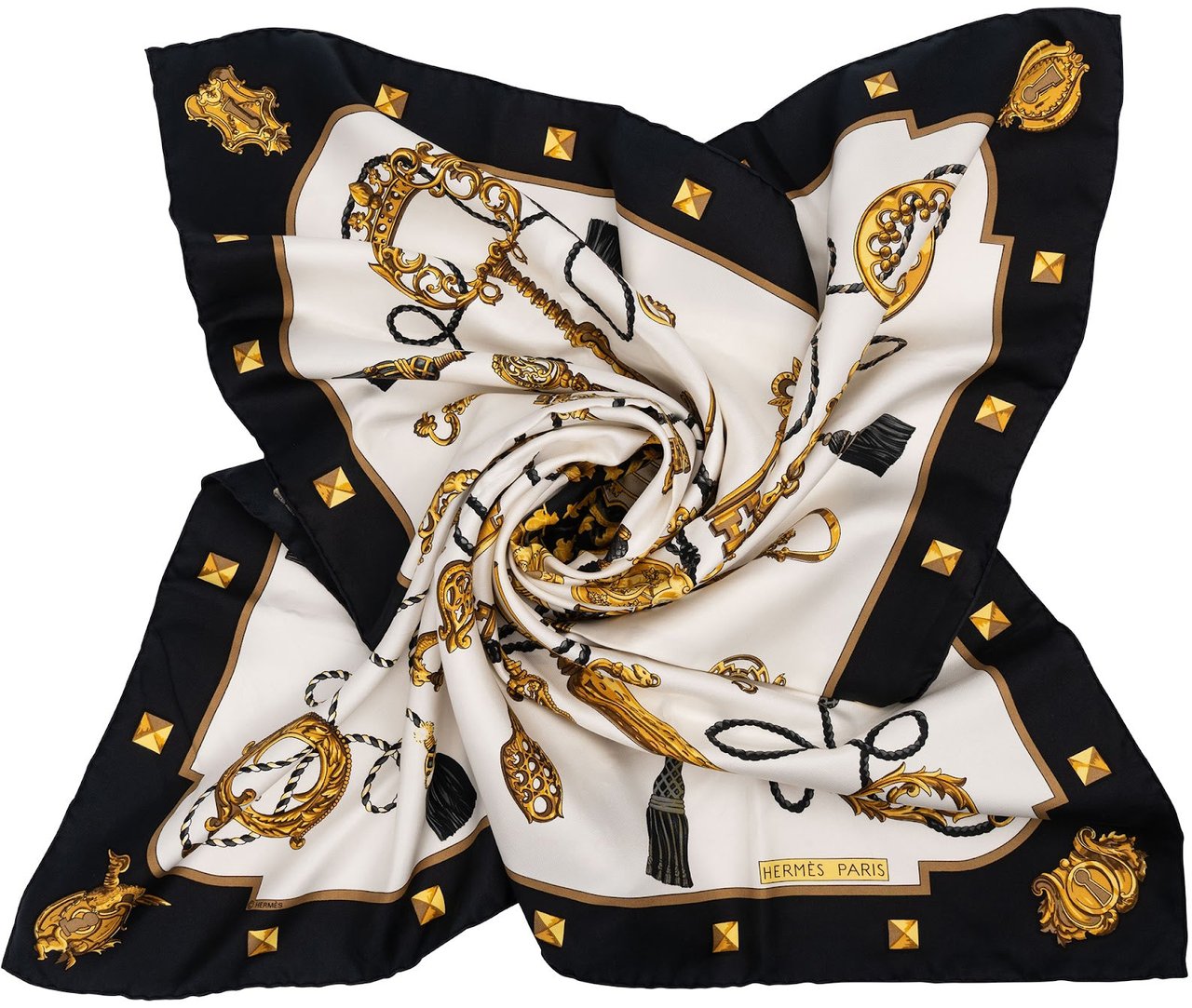 Hermès Les Clés Silk 90 Scarf Tuch Wit