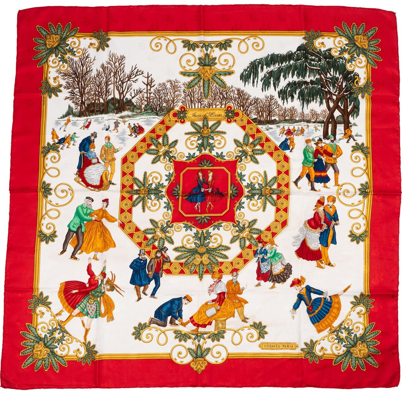 Hermès Joies d'Hiver Silk Carre 90 Scarf Tuch Rood