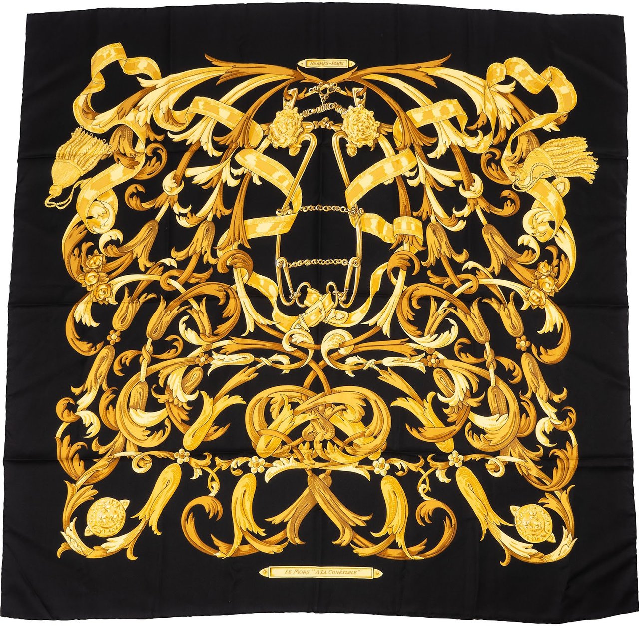 Hermès Le Mors 'A La Conetable' Silk Carre 90 Scarf Tuch Zwart