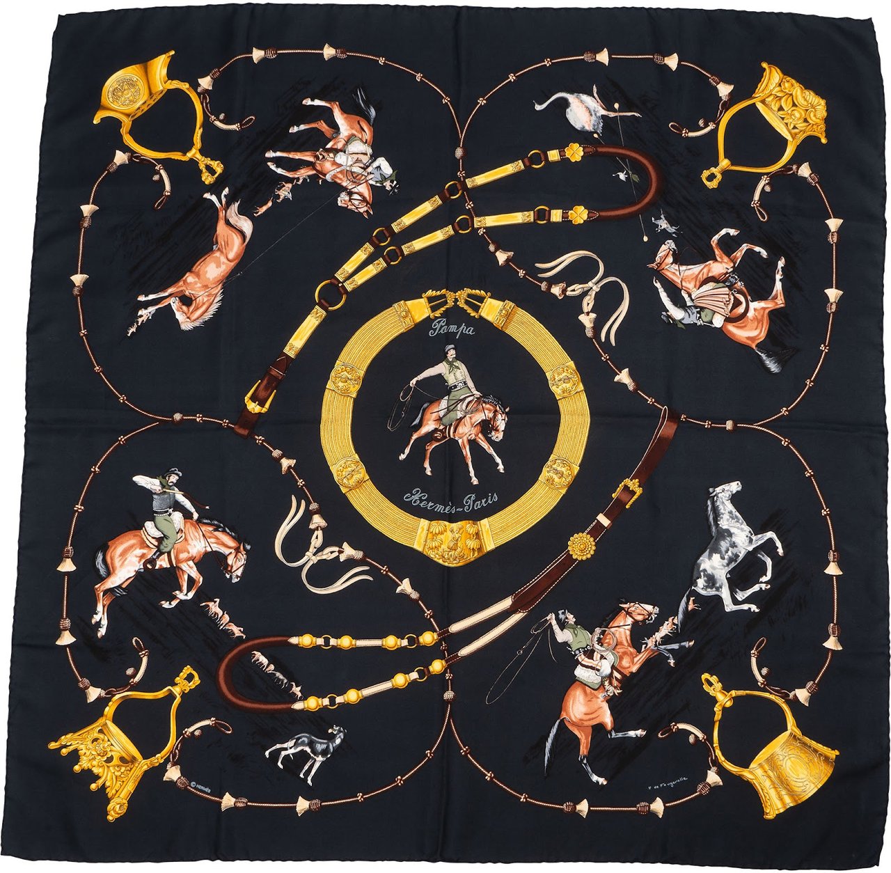 Hermès Pampa Carré Silk 90 Scarf Tuch Zwart