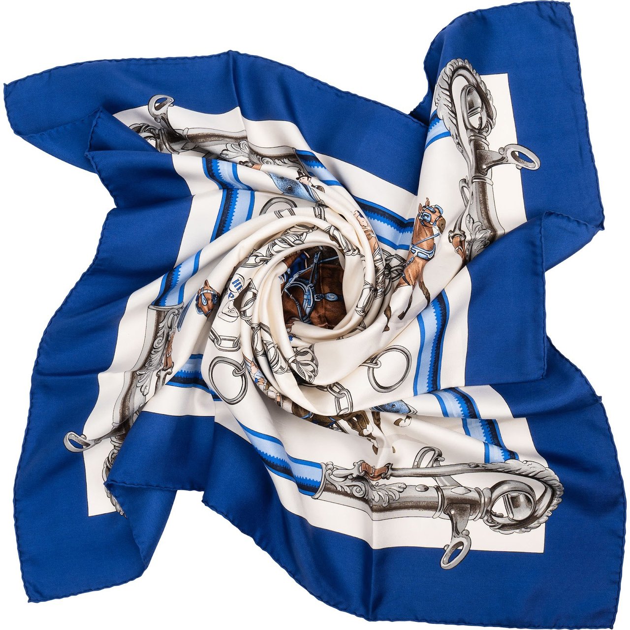 Hermès Equipages Silk Carre 90 Scarf Tuch Blauw