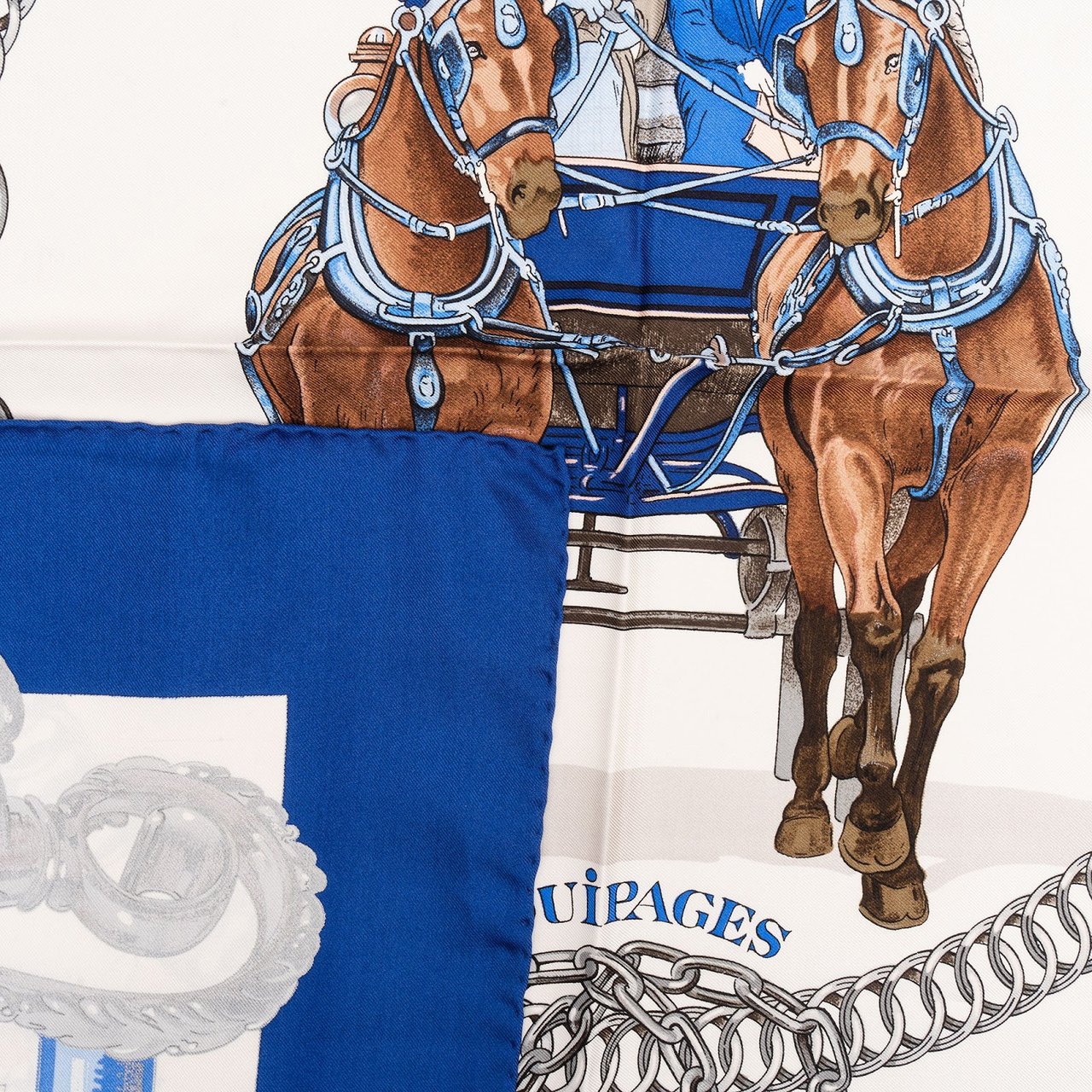 Hermès Equipages Silk Carre 90 Scarf Tuch Blauw