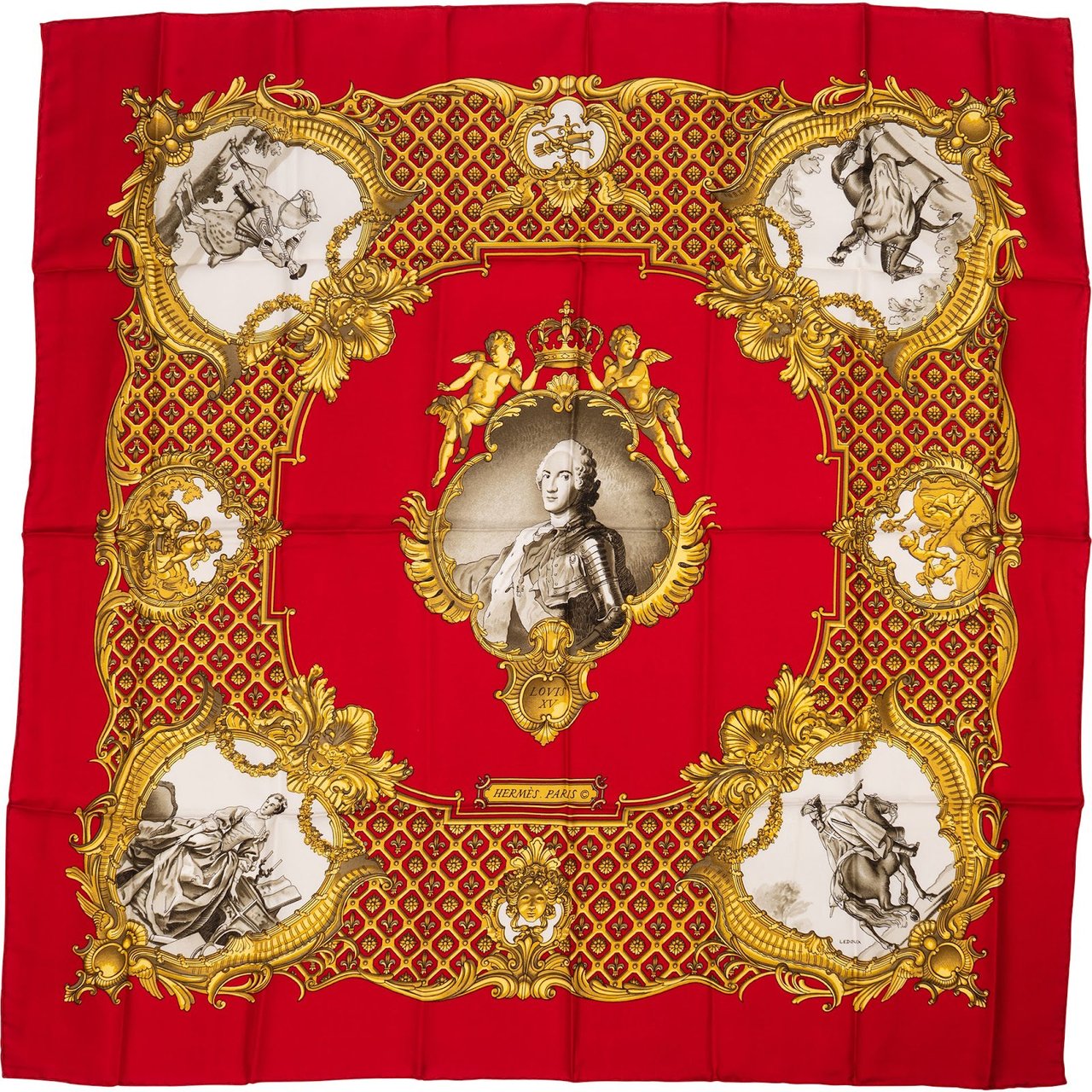 Hermès Louis XV Silk Carre 90 Scarf Tuch Rood