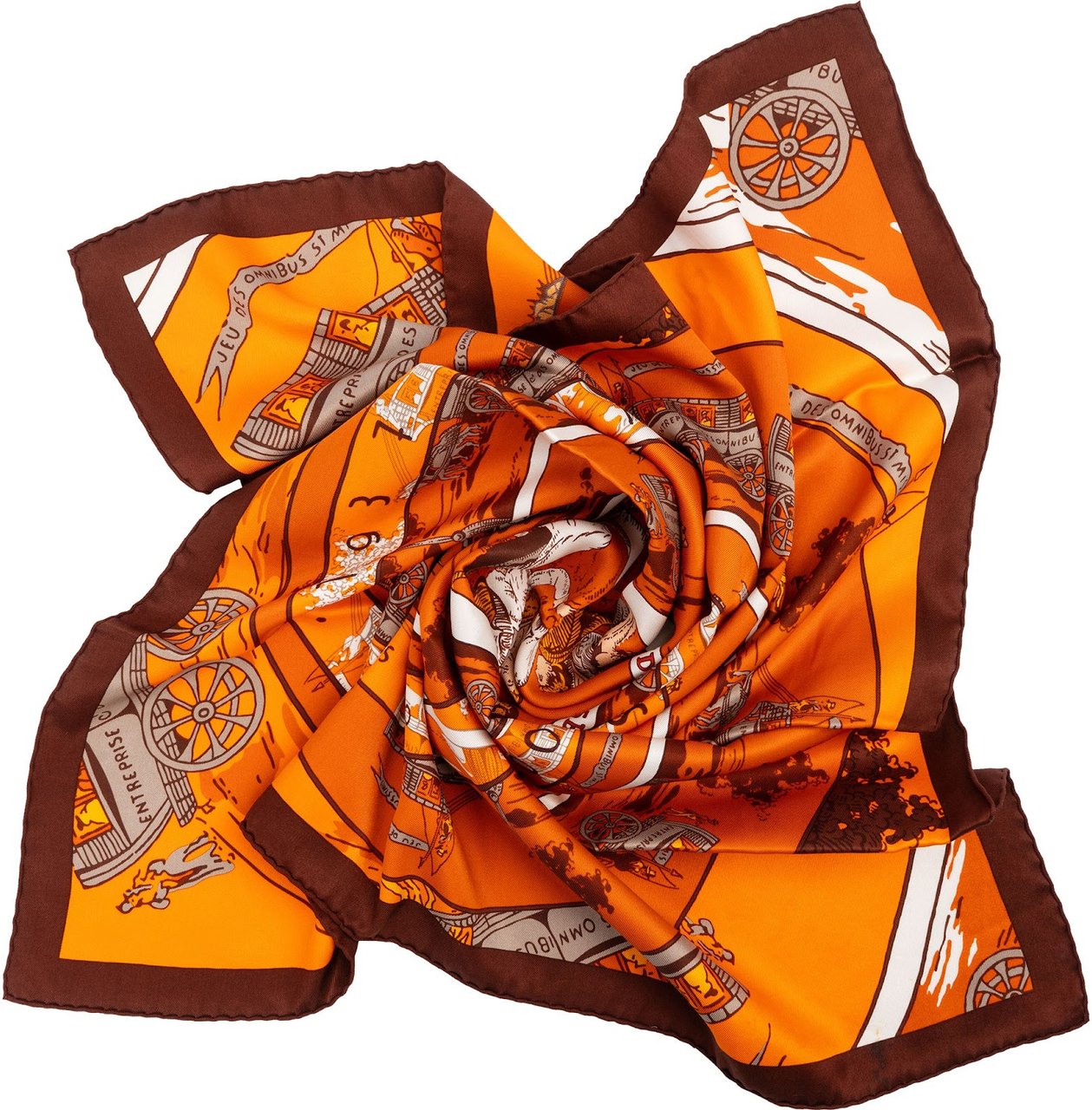 Hermès Jeu des Omnibus et Dames Blanches Silk Carre 70 Scarf Tuch Oranje