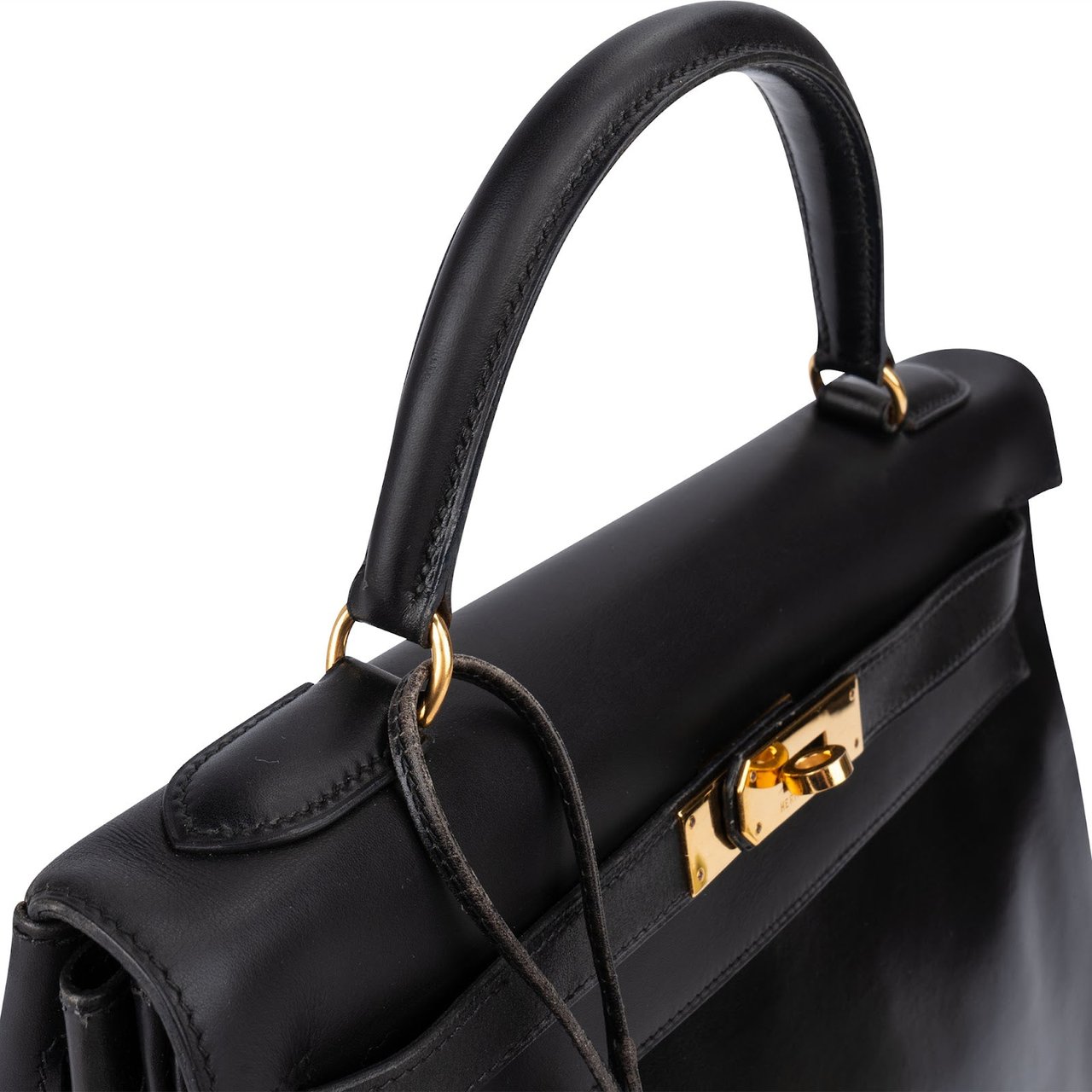 Hermès Noir Box Calf Leather Kelly 32 Handbag Zwart