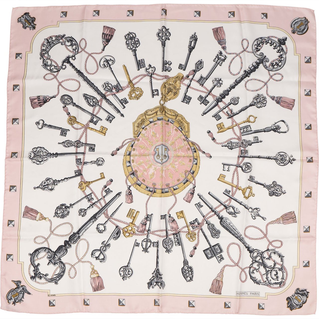 Hermès Les Clés Silk 90 Scarf Tuch Rood