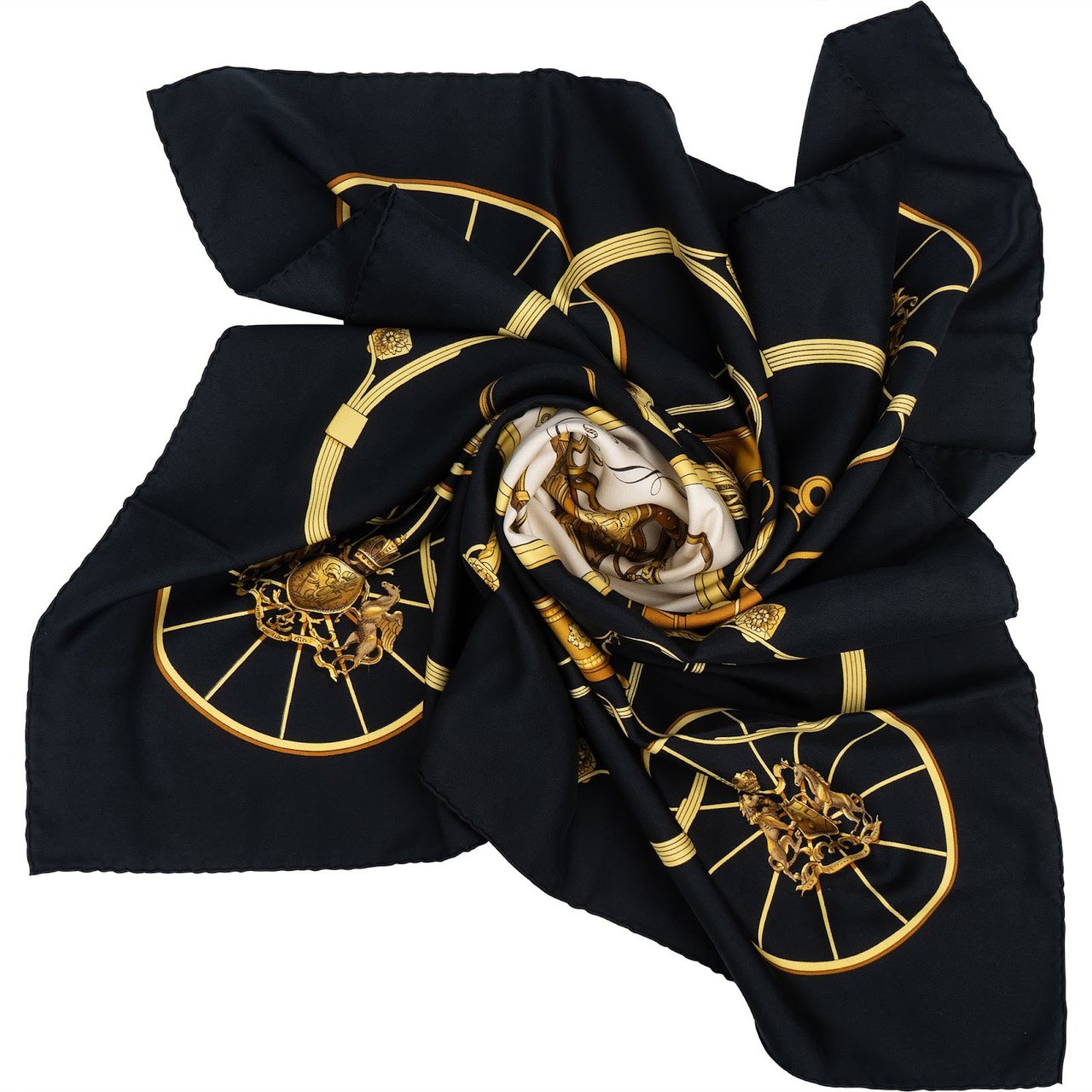 Hermès Springs Carré Silk Carre 90 Scarf Tuch Zwart