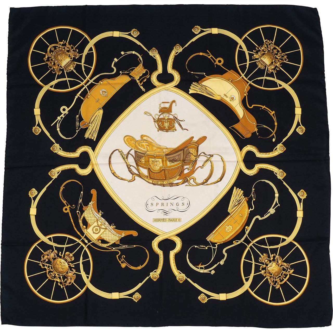 Hermès Springs Carré Silk Carre 90 Scarf Tuch Zwart