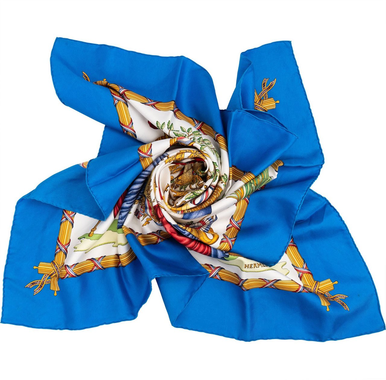 Hermès Liberté Égalité Fraternité Silk Carre 90 Scarf Tuch Blauw