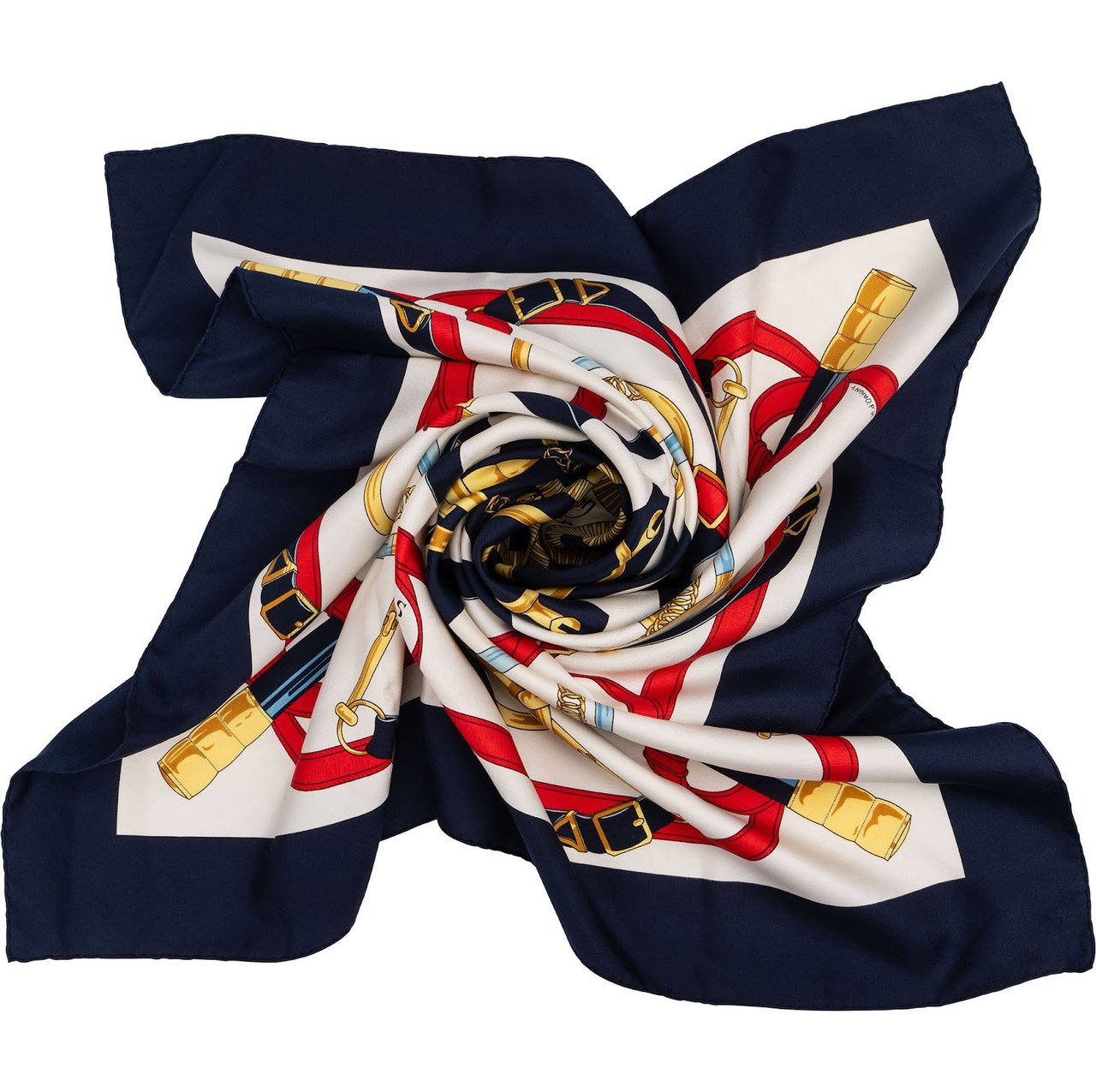 Hermès Eperon d'Or Silk Carre 90 Scarf Tuch Blauw