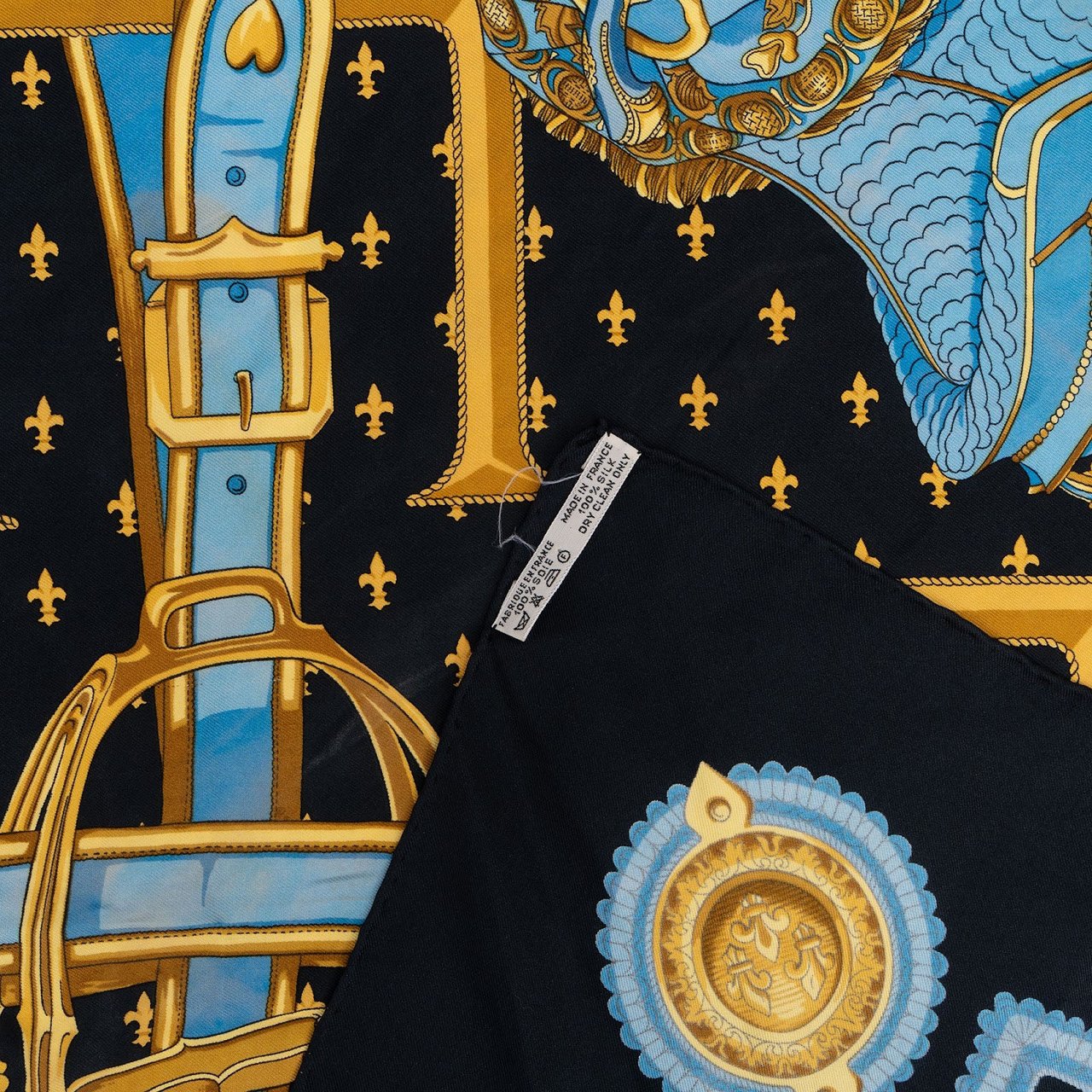 Hermès Selles à Housse Silk 90 Scarf Tuch Zwart