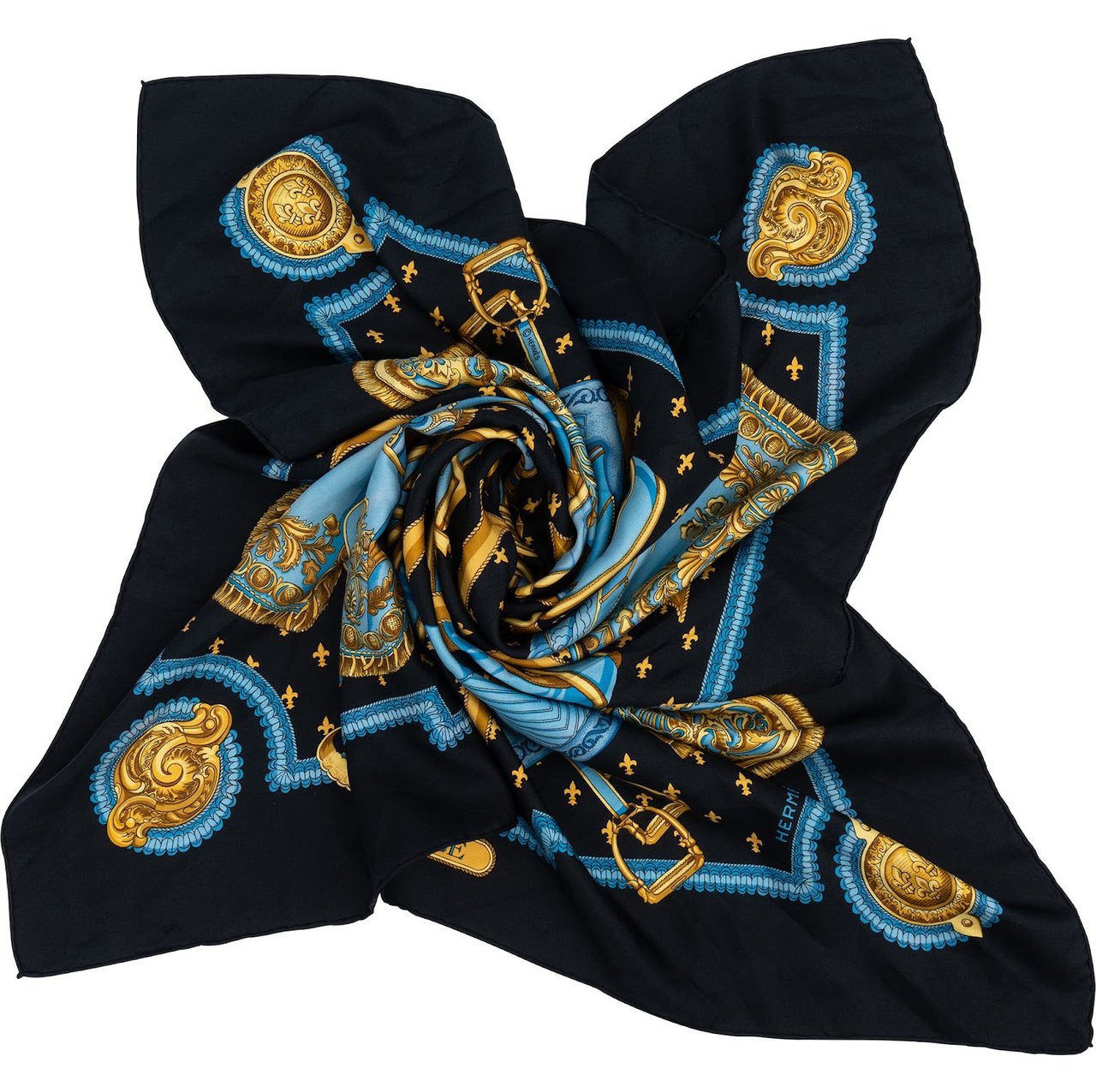 Hermès Selles à Housse Silk 90 Scarf Tuch Zwart