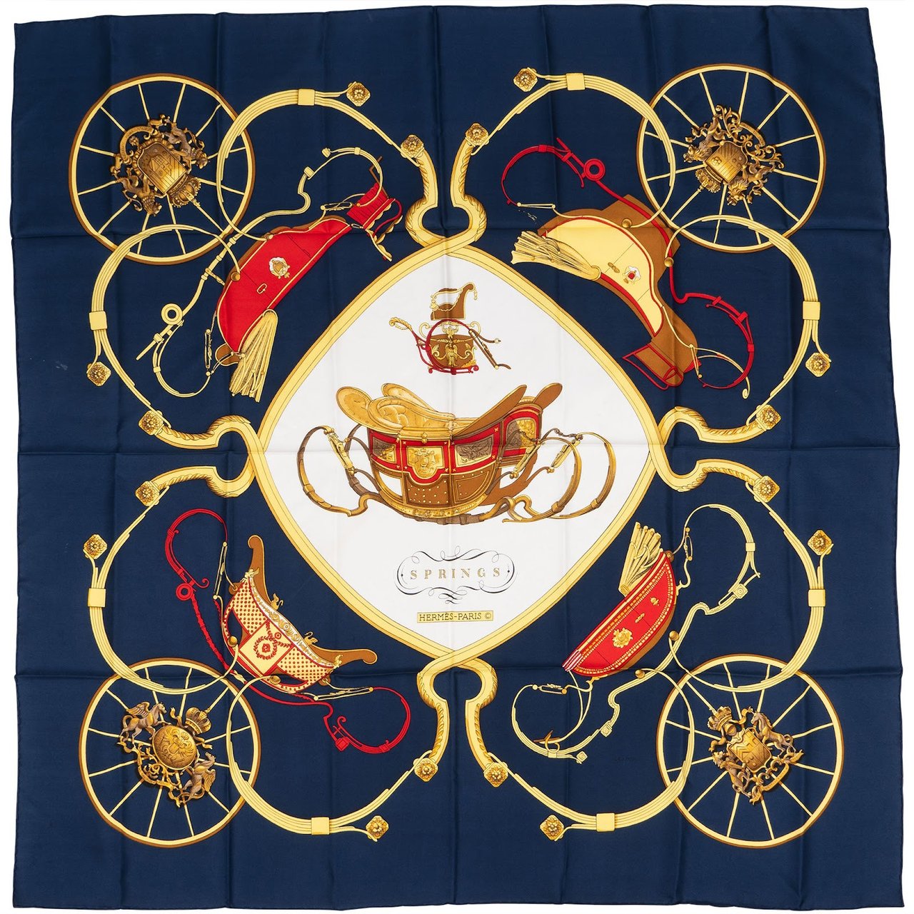 Hermès Springs Silk 90 Scarf Tuch Blauw