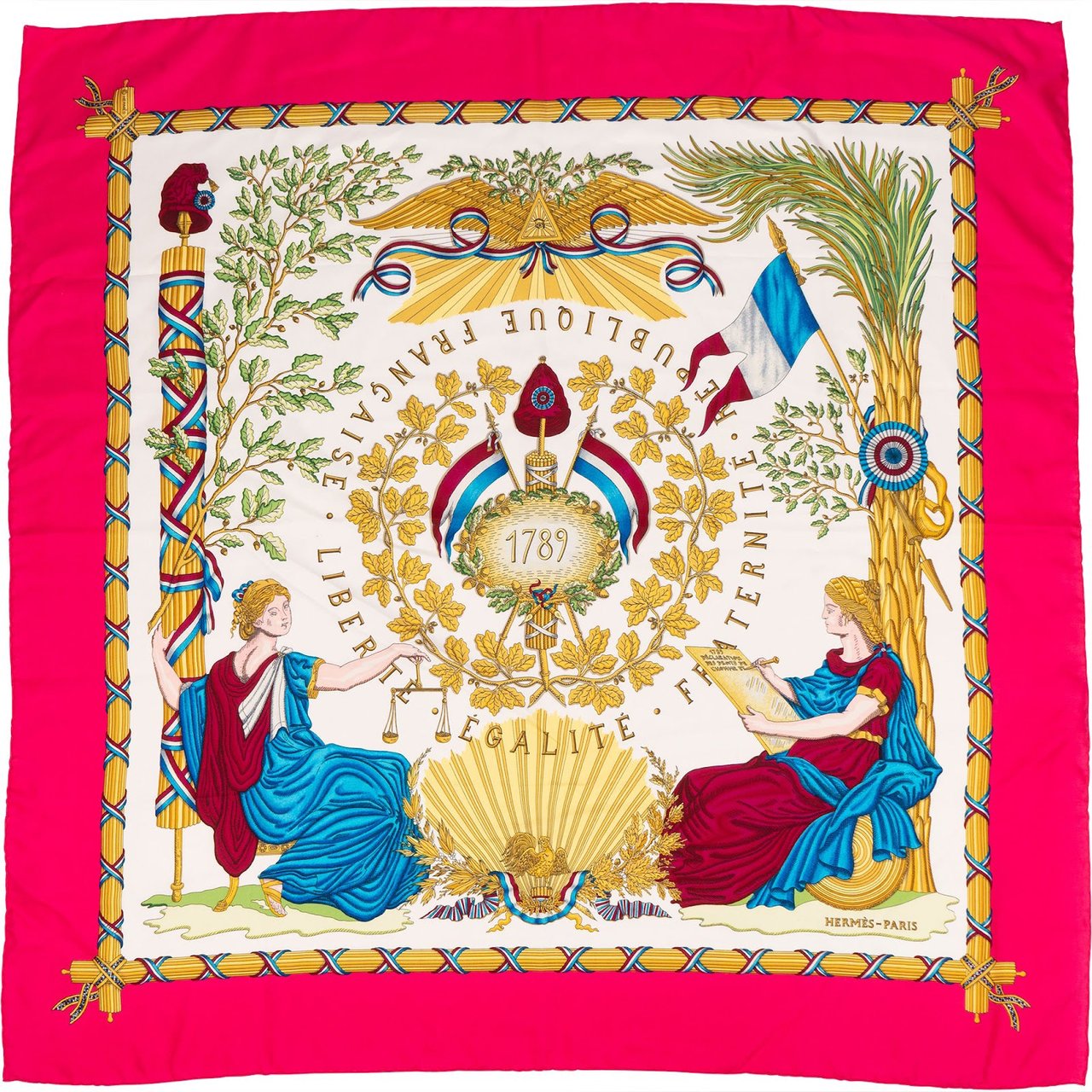 Hermès Liberté Égalité Fraternité 1789 Silk Carre 90 Scarf Tuch Rood
