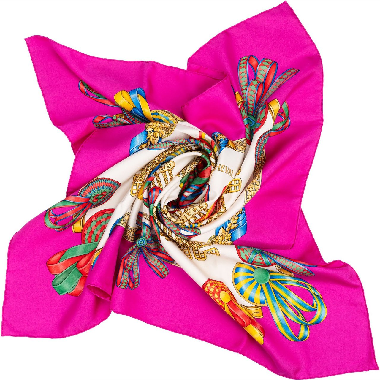 Hermès Les Rubans du Cheval Silk Carre 90 Scarf Tuch Wit