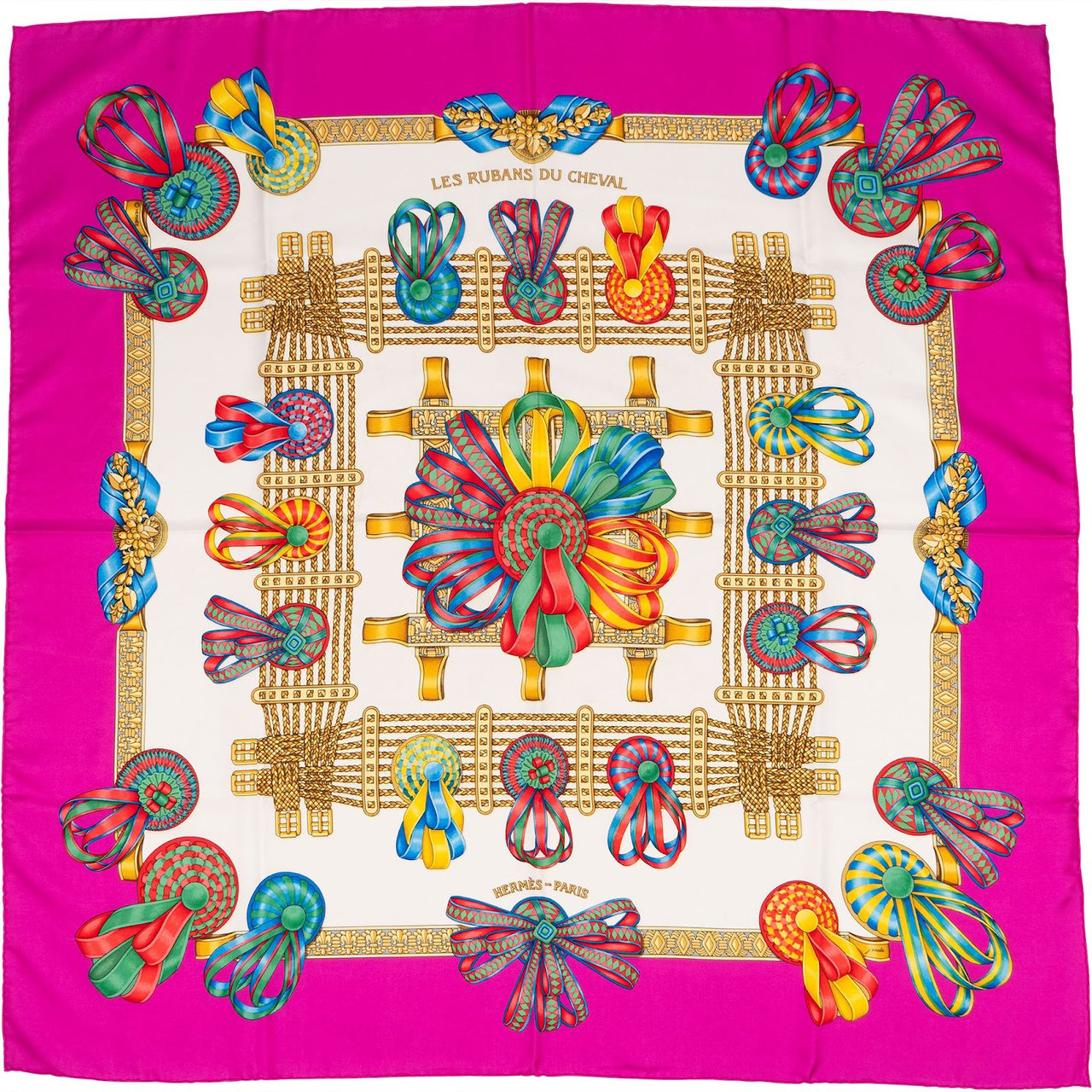 Hermès Les Rubans du Cheval Silk Carre 90 Scarf Tuch Wit