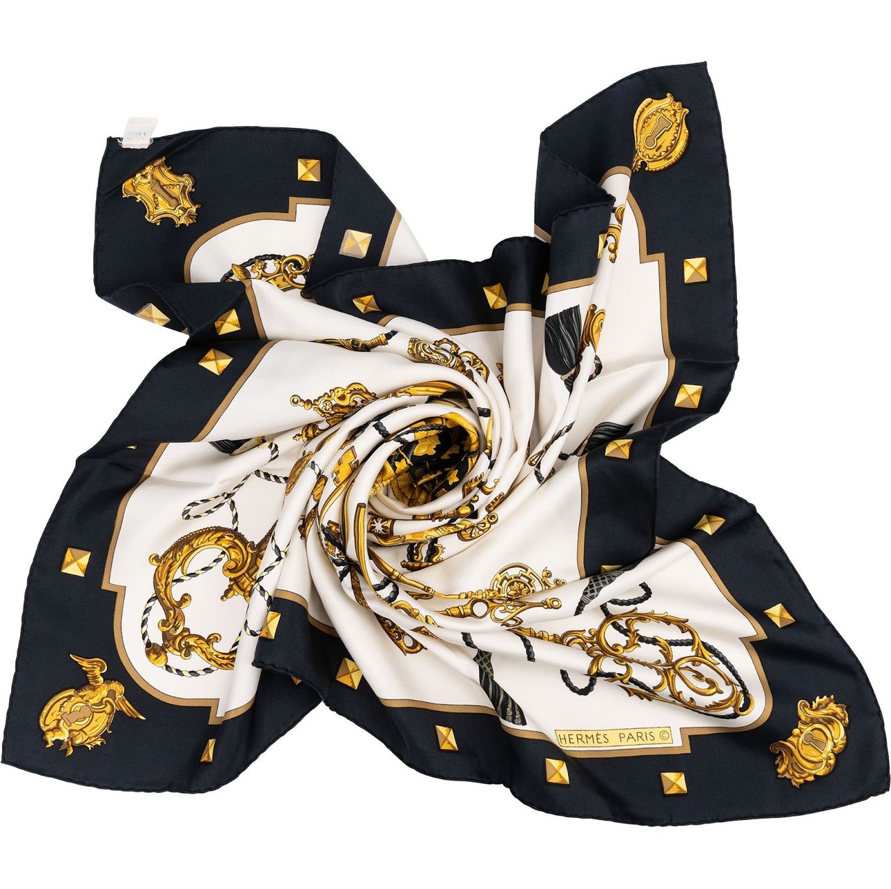 Hermès Les Clefs Pointues Silk 90 Scarf Tuch Wit